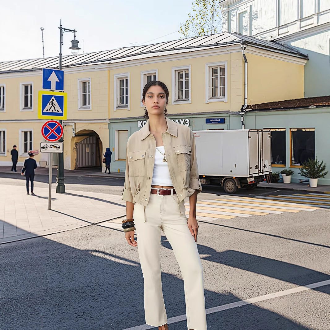 Damen lockere Utility-Jacke mit Taschen Drune
