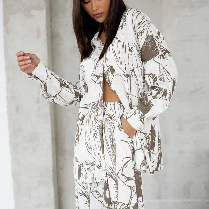 Damen Elegante und lässige Blusen-Hosen-Kombination Drune
