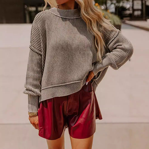 Damen lässiger Strickpullover mit strukturiertem Rippdesign Drune