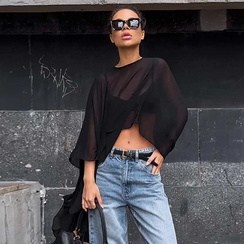 Damen Chiffon-Cape mit schwingenden Rüschen und elegantem Schnitt Drune