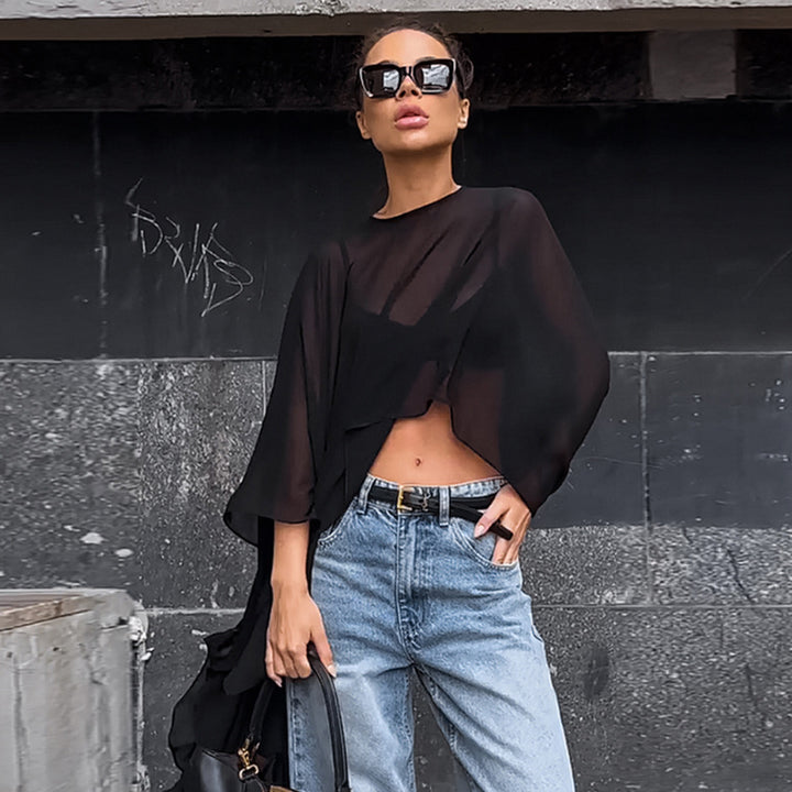 Damen Chiffon-Cape mit schwingenden Rüschen und elegantem Schnitt Drune