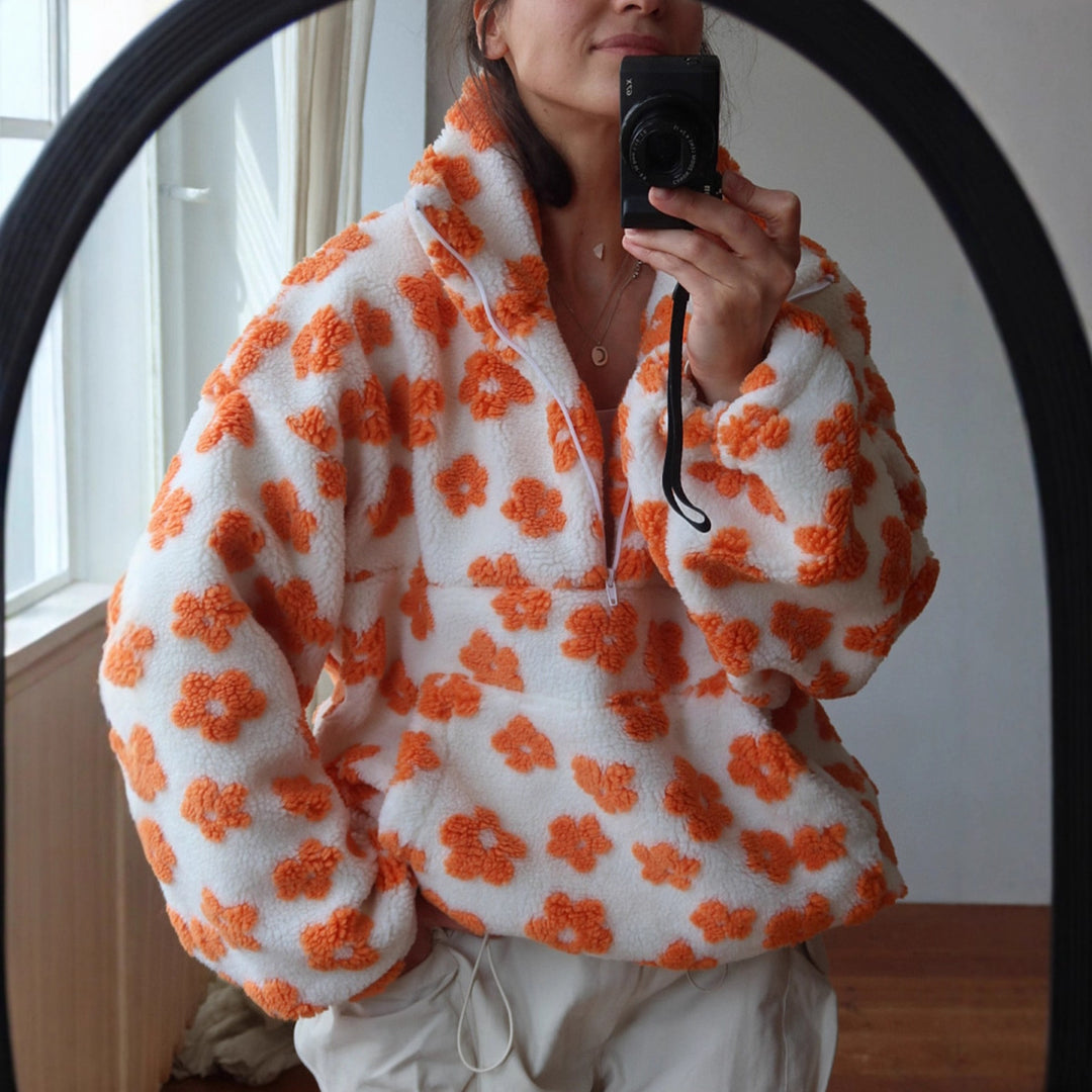 Damen lässiger Pullover mit Blumenmuster aus weichem Teddy-Stoff Drune