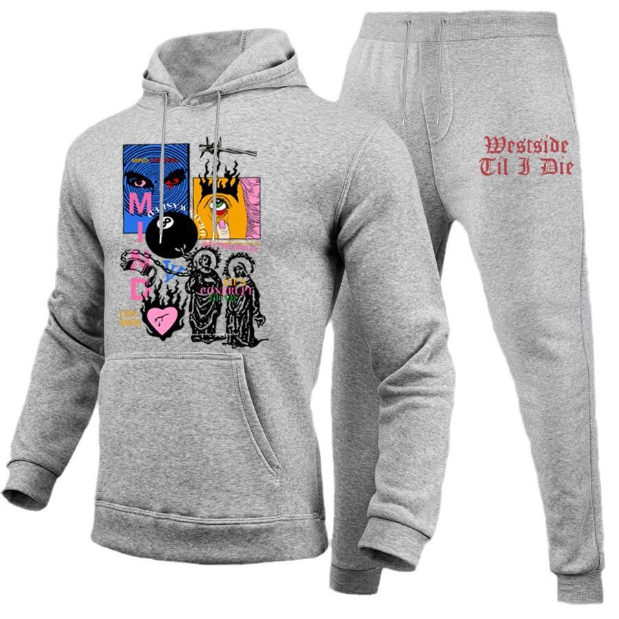 Damen urbaner Hoodie und Jogginghose Set mit kreativem Grafikdesign Drune