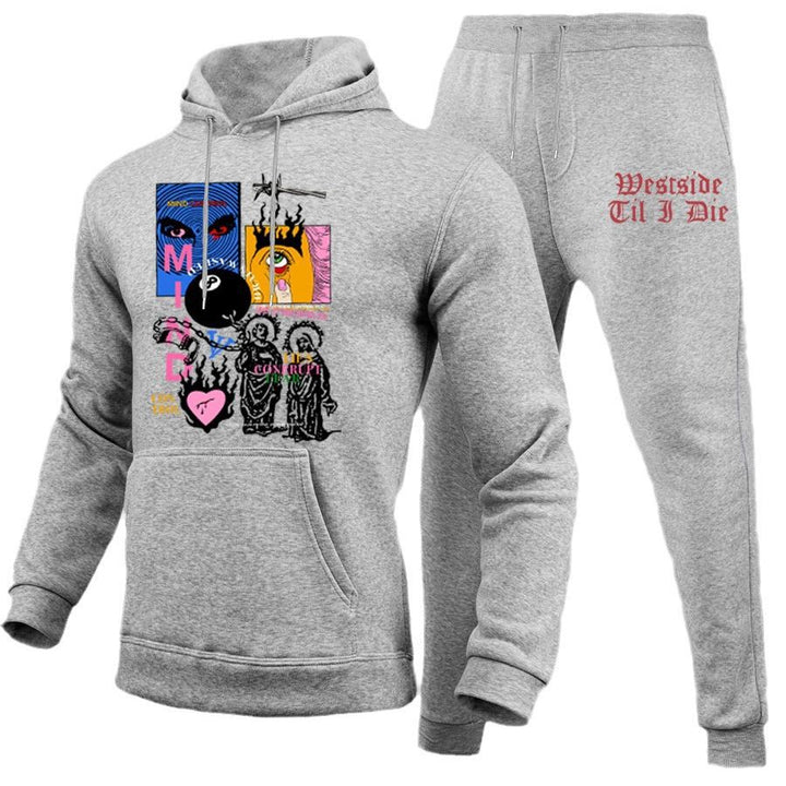 Damen urbaner Hoodie und Jogginghose Set mit kreativem Grafikdesign Drune