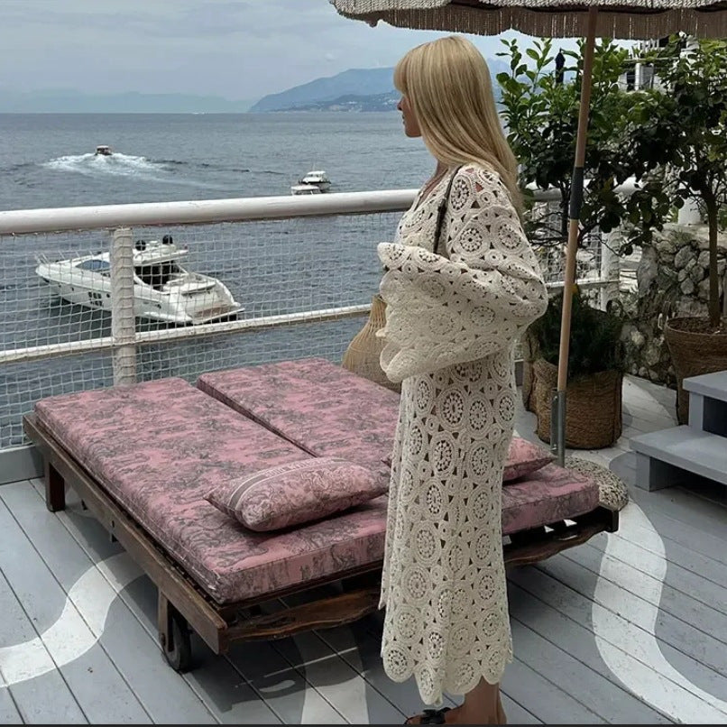Damen Häkel-Strandkleid mit Volantärmeln und elegantem Schnitt Drune