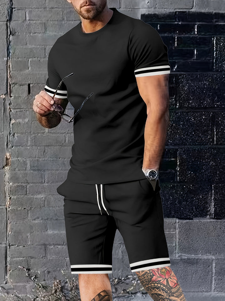 Herren nan sportliches Lounge-Set aus hochwertiger Baumwollmischung mit körpernahem Kurzarmshirt und Kordel-Shorts mit kontrastierenden Bündchen Drune