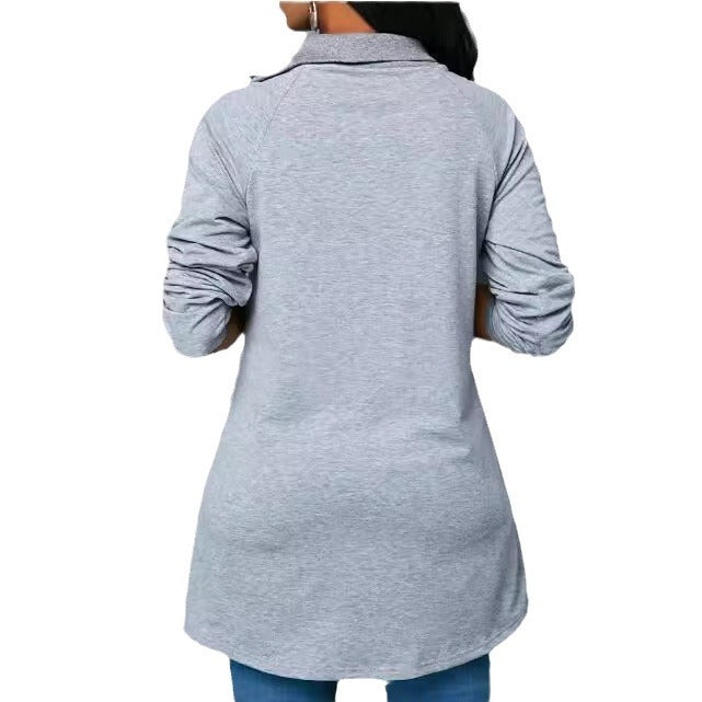 Damen Rundhals Shirt mit hoher Kragen und Reißverschluss Drune