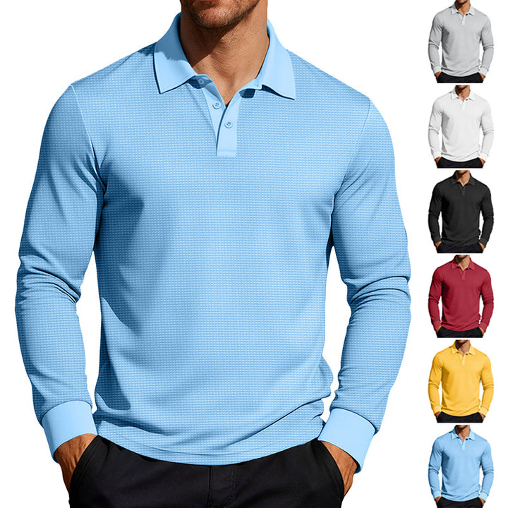 Herren nan Langarm-Poloshirt aus Waffelstrick mit schmaler Passform verdeckter Knopfleiste und Hemdkragen Drune