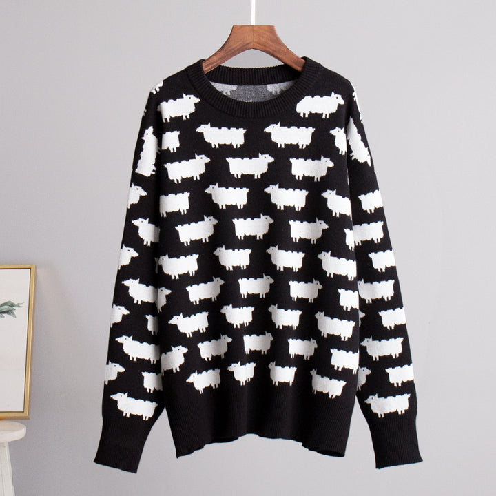 Damen Strickpullover mit originellem Schafdesign Drune