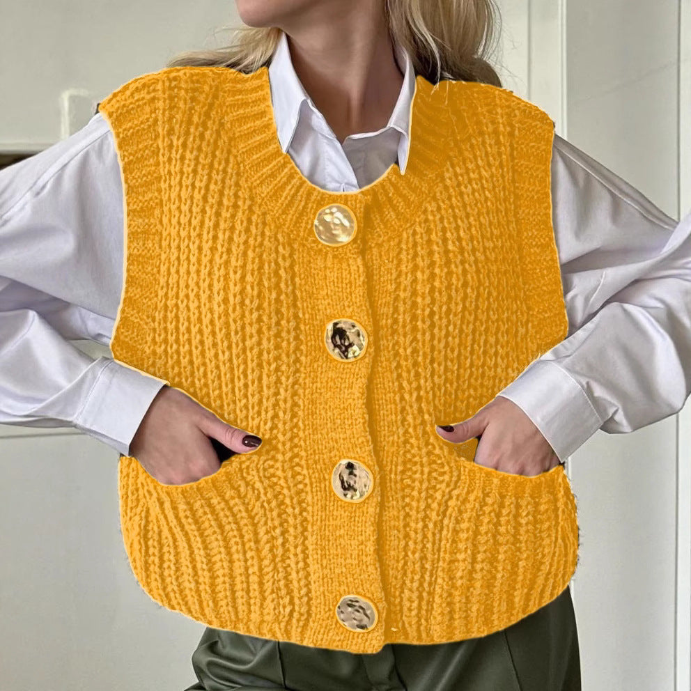 Drune | Strickweste Wollmischung Übergröße Passform Geripptes Strick Knöpfe Taschen