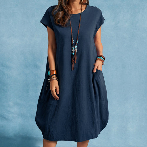 Damen Sommerliches Leinenkleid mit praktischen Taschen Drune