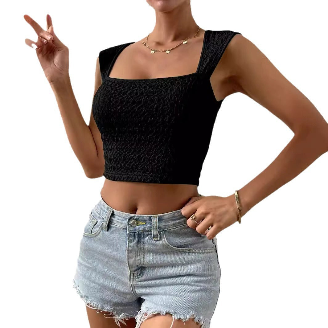 Damen modisches Crop-Top mit quadratischem Ausschnitt und strukturiertem Obermaterial Drune