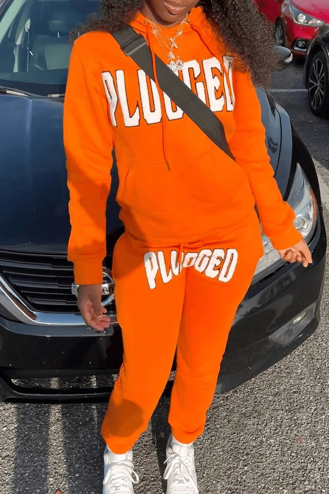 Damen kuscheliges Hoodie- und Jogginghose-Set mit auffälligem Schriftzug Drune