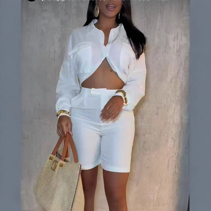 Damen Stylisches und figurbetontes Set mit Kurzbluse und Shorts Drune