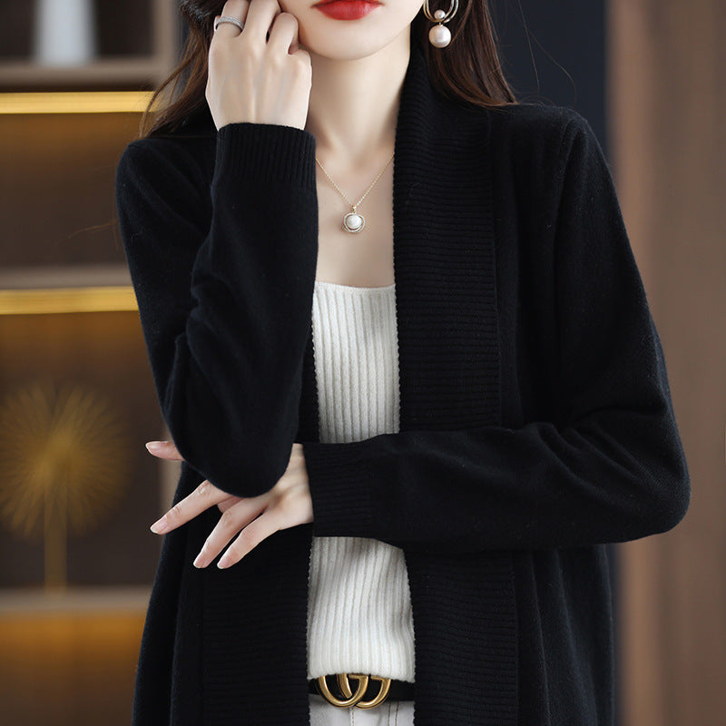 Damen Strickjacke mit eleganten Rippenstrukturen und offenem Schnitt Drune