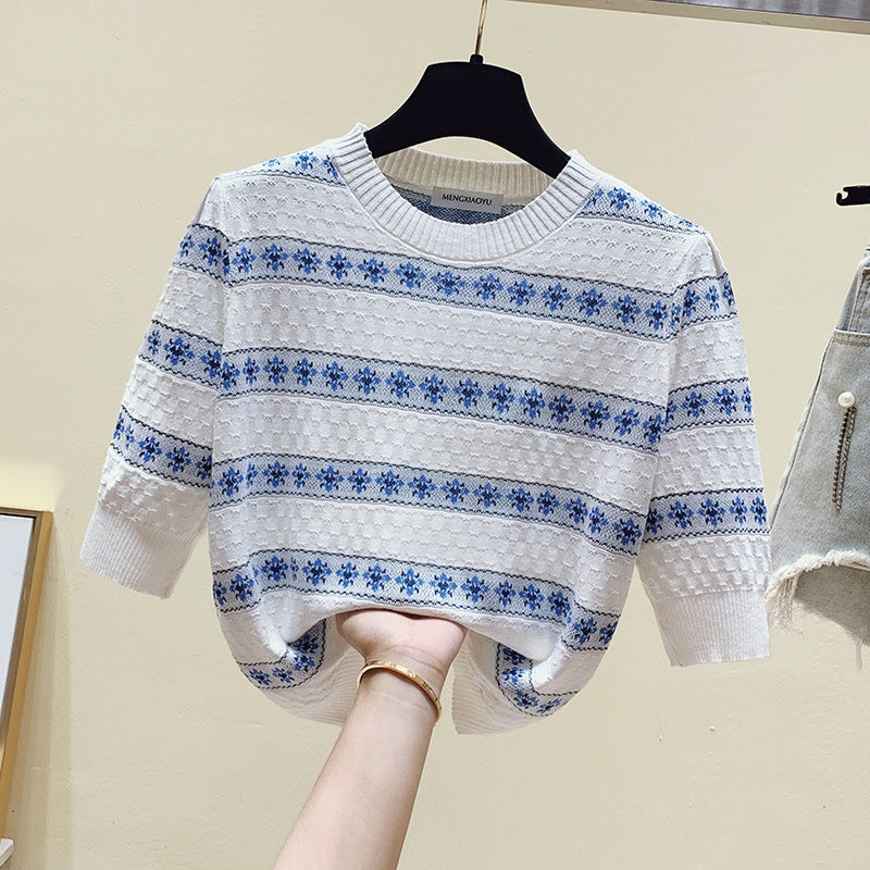 Damen Baumwollpullover mit strukturiertem Muster und floralem Design Drune