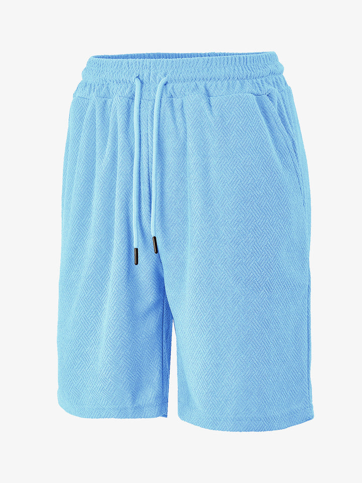 Herren nan Frottee-Shorts mit Fischgrätstruktur, elastischem Kordelbund und Seitentaschen Drune