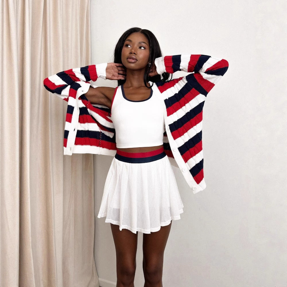 Damen lässige Strickjacke mit modernen Farbstreifen und komfortablem Schnitt Drune
