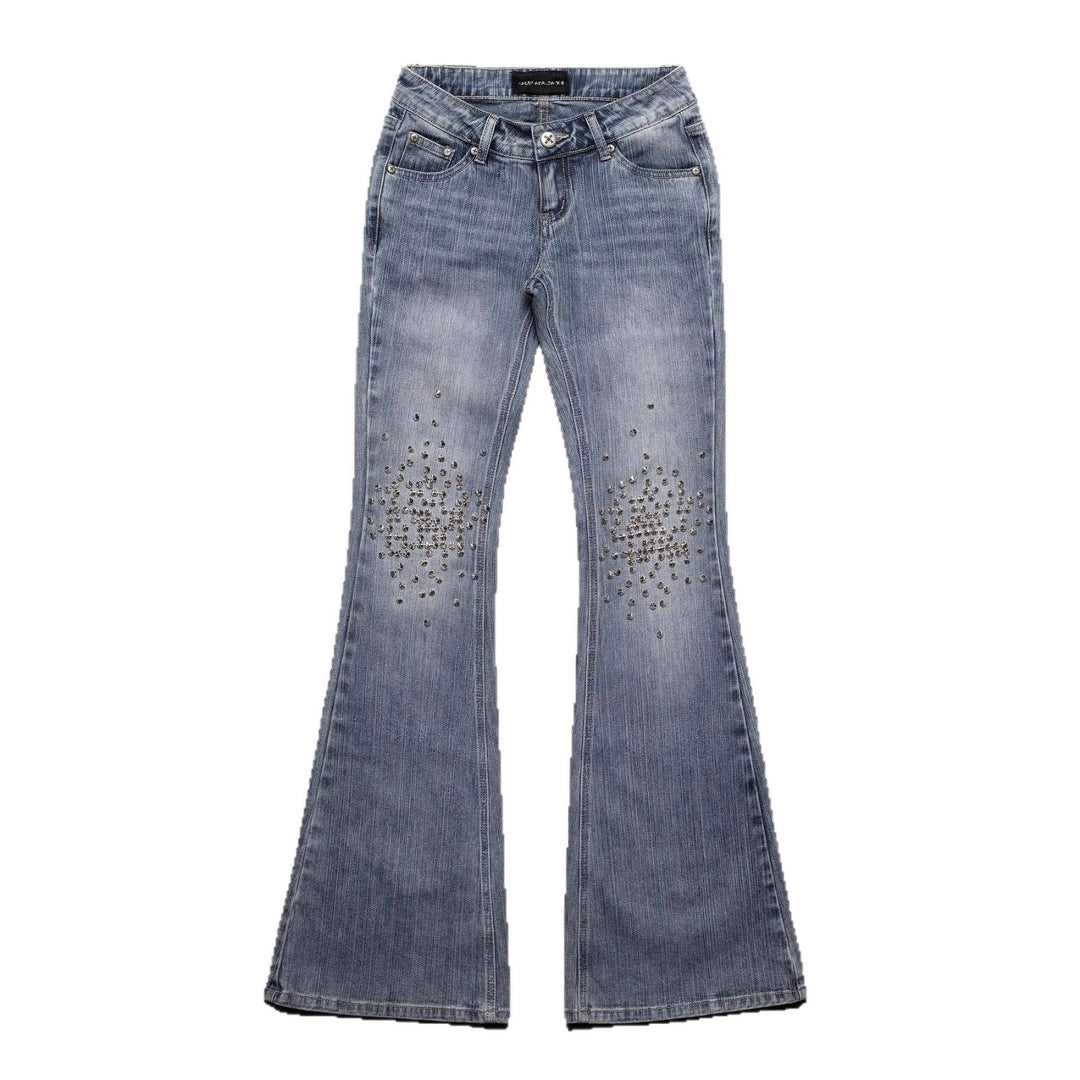 Damen Modische Bootcut-Jeans mit glitzernden Nieten Drune
