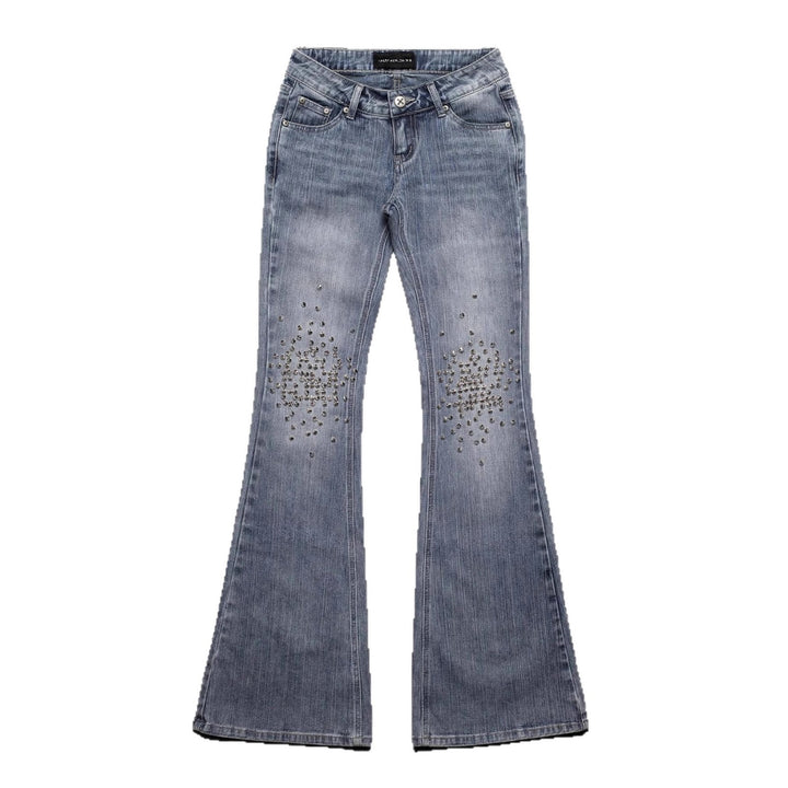 Damen Modische Bootcut-Jeans mit glitzernden Nieten Drune