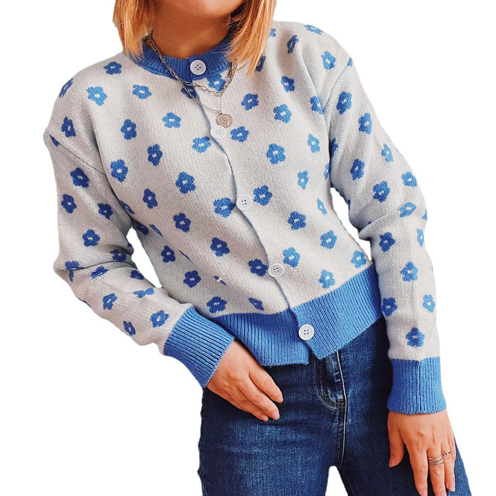 Damen Strickjacke mit floralem Muster und modischen Knopfdetails Drune