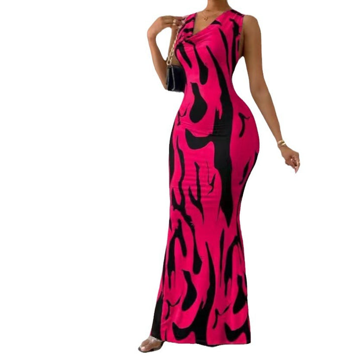 Damen elegantes Maxikleid mit figurbetontem Schnitt und trendigem Muster Drune