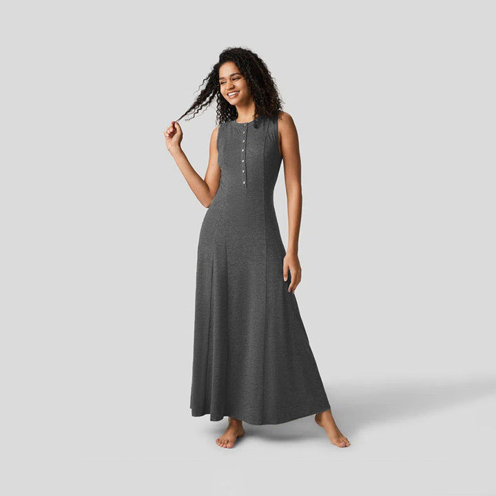 Damen Maxikleid mit Knopfleiste und figurfreundlichem Schnitt Drune