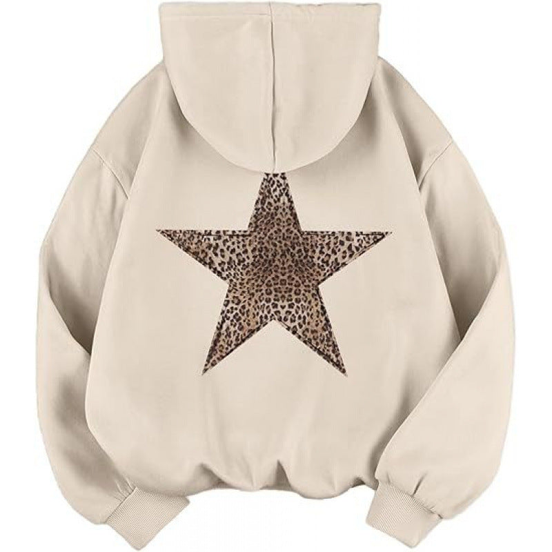 Damen Kapuzensweater mit stylish Leopardstern-Design und entspannter Passform Drune