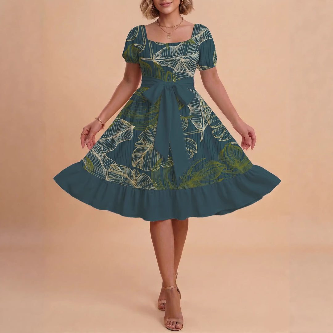 Damen A-Linien-Kleid mit floralen Motiven und taillierbarem Gürtel Drune