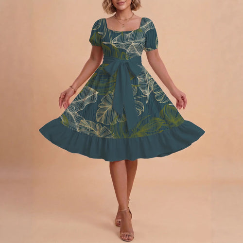 Damen A-Linien-Kleid mit floralen Motiven und taillierbarem Gürtel Drune