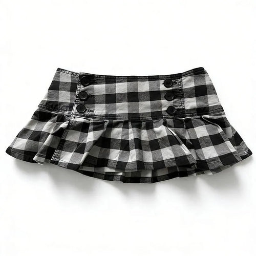Damen Gingham Rüschenrock mit Knopfdetails Drune