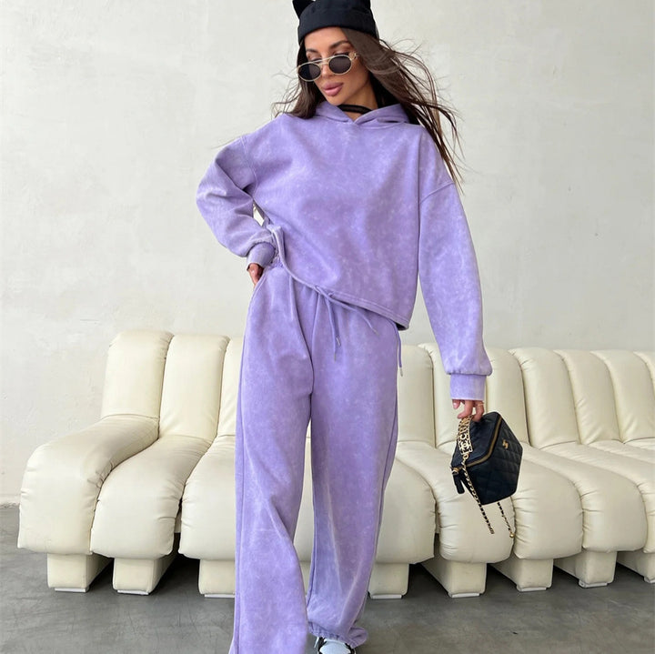 Damen lässiges Hoodie-Set mit weit geschnittenen Hosen und elastischem Bund Drune