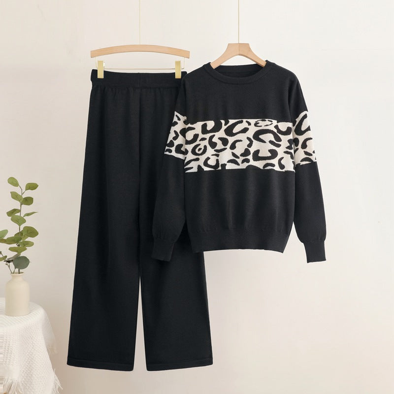 Damen modisches Freizeit-Loungewear-Set mit angesagtem Leopardenmuster Drune