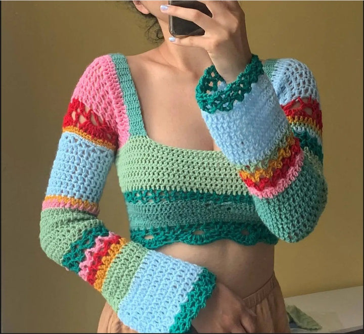 Damen Häkeloberteil mit transparenter Struktur und modischem Design Drune