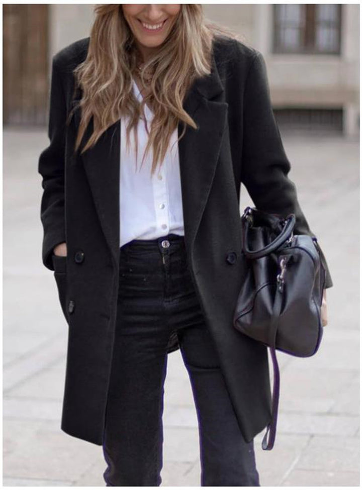 Damen eleganter und warmer Wollmantel mit doppelter Knopfleiste Drune