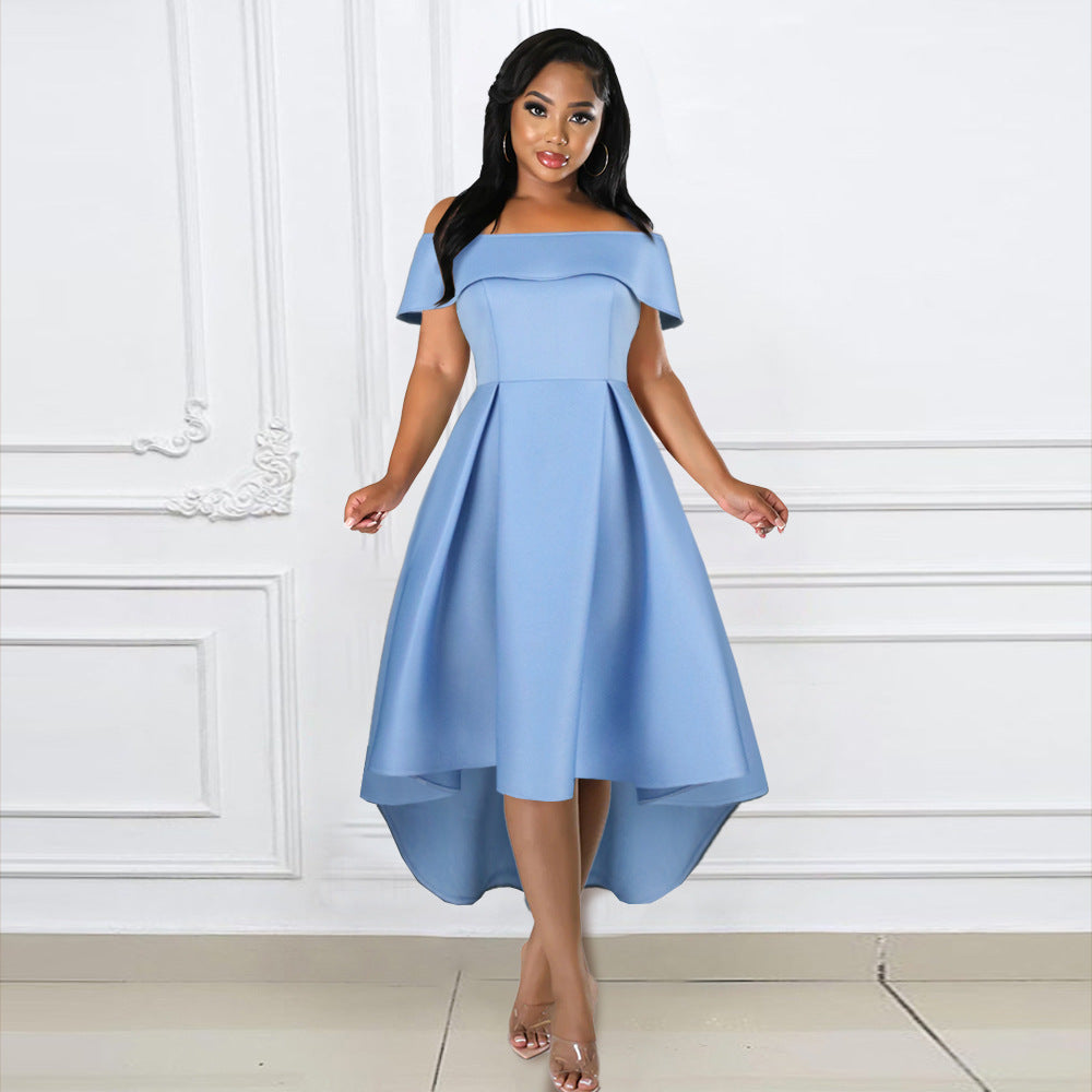 Damen A-Linien Kleid mit schulterfreiem Design und schwingendem Saum Drune
