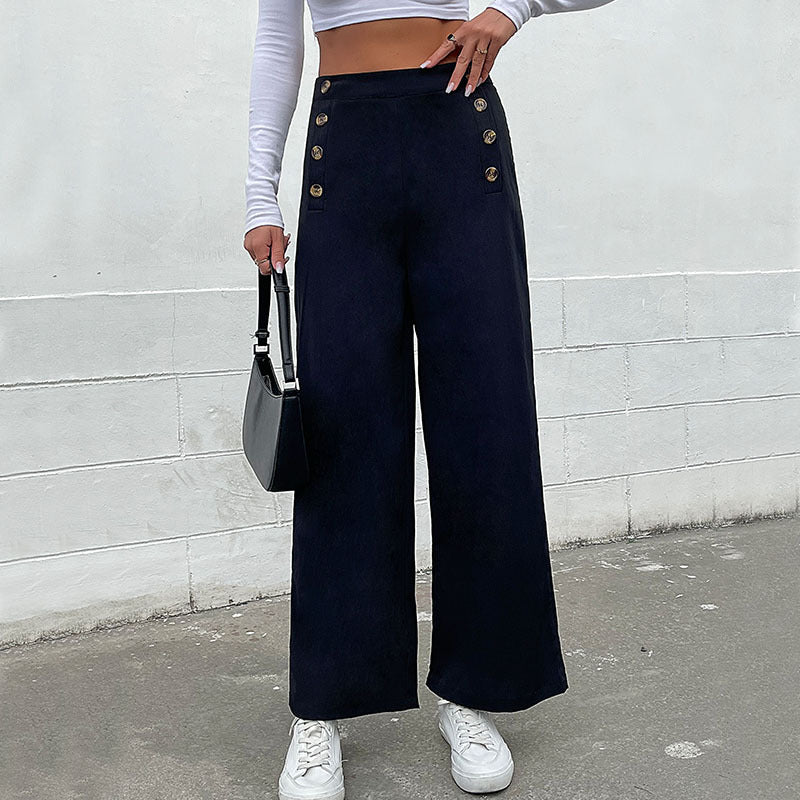 Damen Weite Hose mit dekorativen Knöpfen Drune
