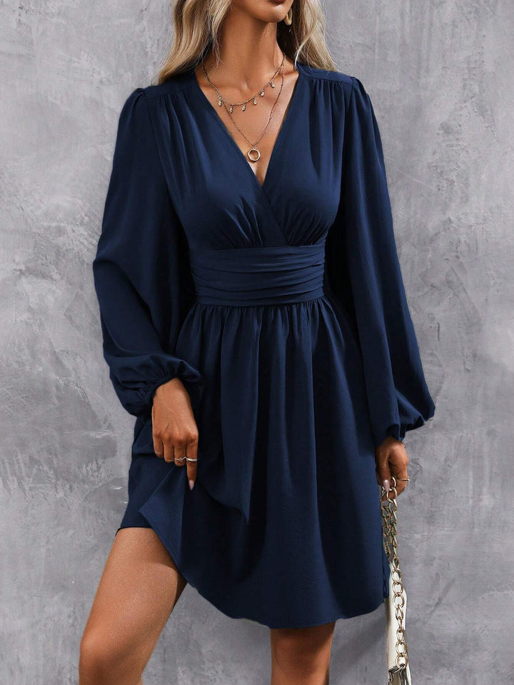 Damen Wickelkleid mit schickem V-Ausschnitt und voluminösen Ärmeln Drune