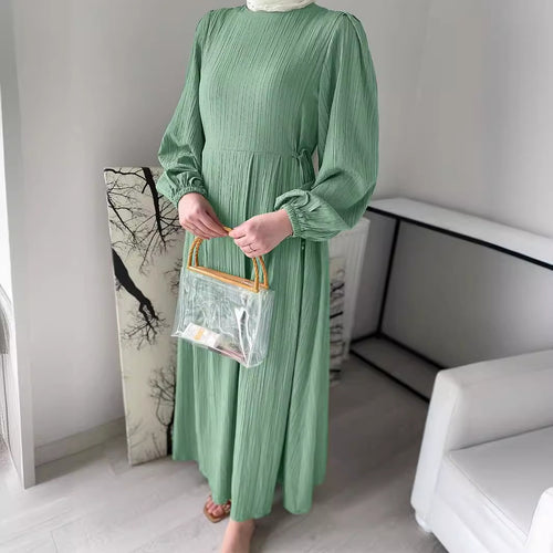 Damen Maxikleid mit strukturiertem Design und Puffärmeln Drune