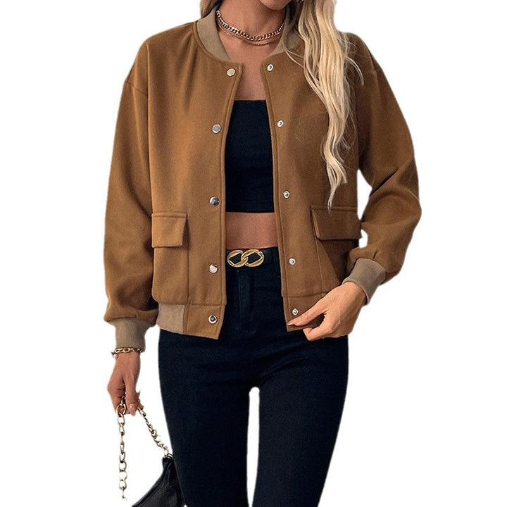 Damen sportliche Bomberjacke mit seitlichen Eingrifftaschen und Druckknöpfen Drune