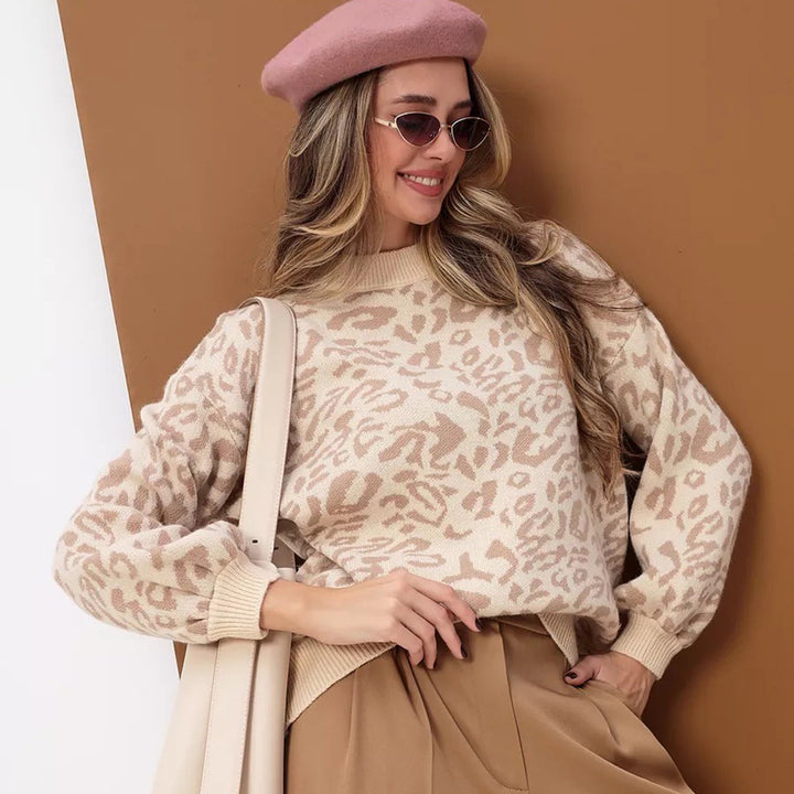 Damen Grobstrickpullover im wilden Leo-Design mit lässigem Schnitt Drune