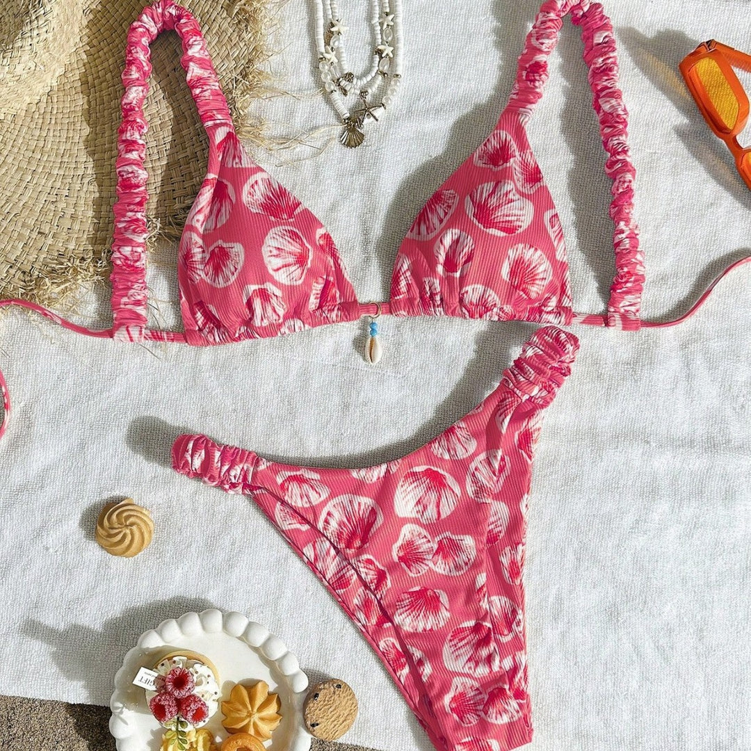 Damen Triangel-Bikini mit fröhlichem Blattmuster Drune