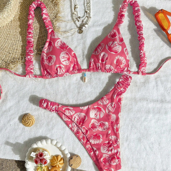Damen Triangel-Bikini mit fröhlichem Blattmuster Drune