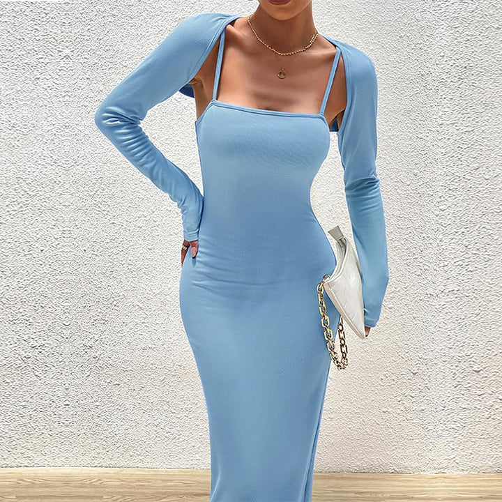 Damen Langärmliges Maxikleid mit schickem quadratischen Ausschnitt und figurformendem Schnitt Drune