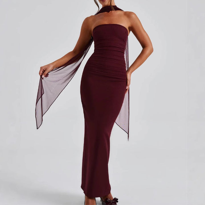 Damen Langabendkleid mit elegantem schulterfreiem Design und sanften Rüschen Drune