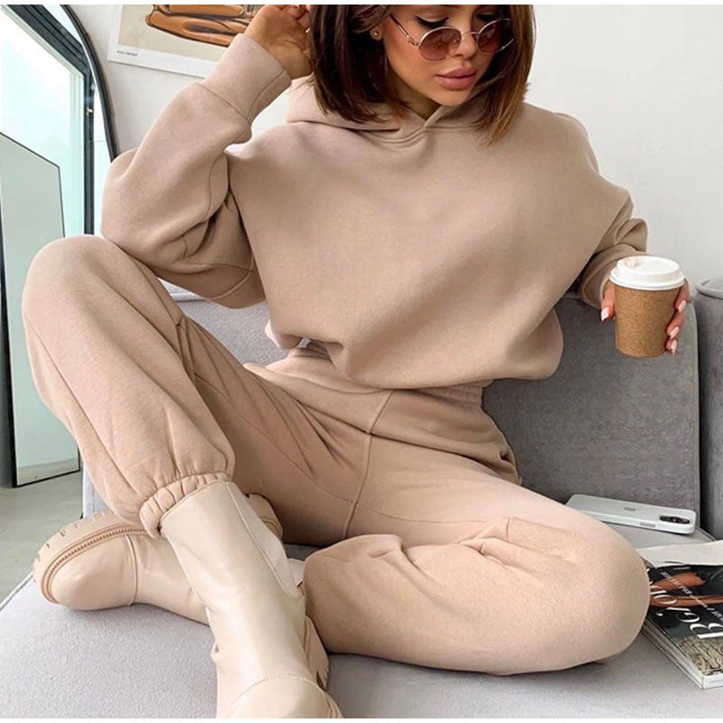 Damen lässiger Oversized-Sweatanzug mit Kapuze Drune
