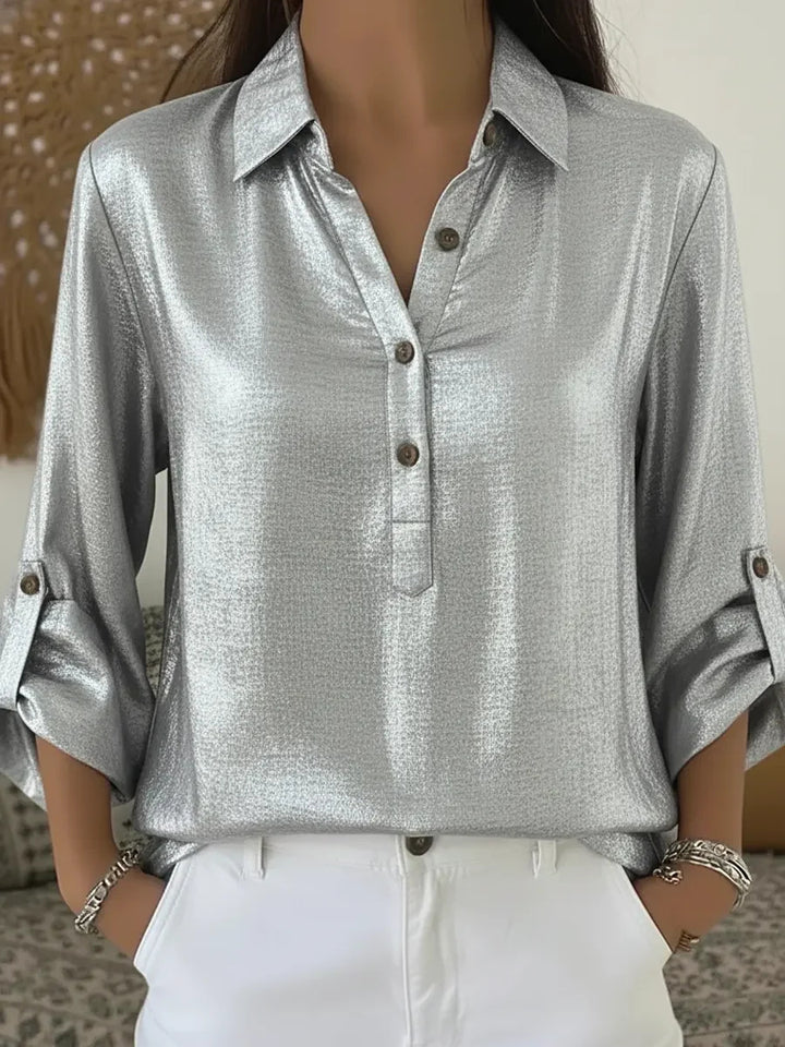 Damen elegantes und funkelndes Hemd mit kurzem Arm Drune