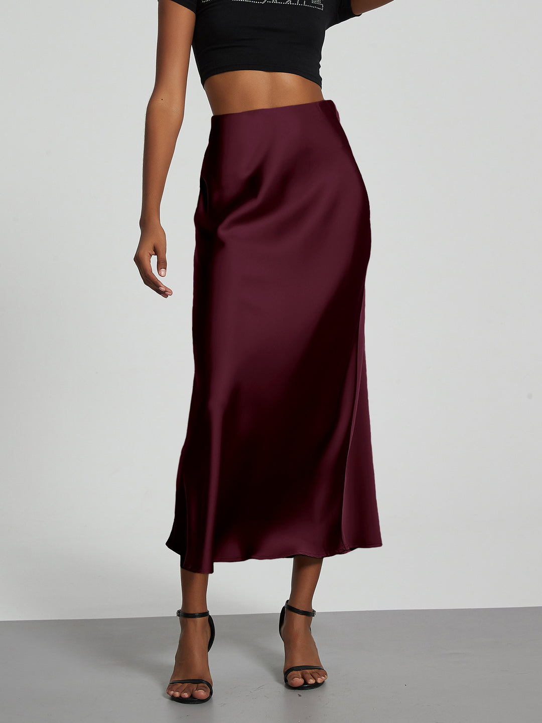 Damen Stilvolle Satin-Stretchrock mit hohem Bund und fließendem Schnitt Drune