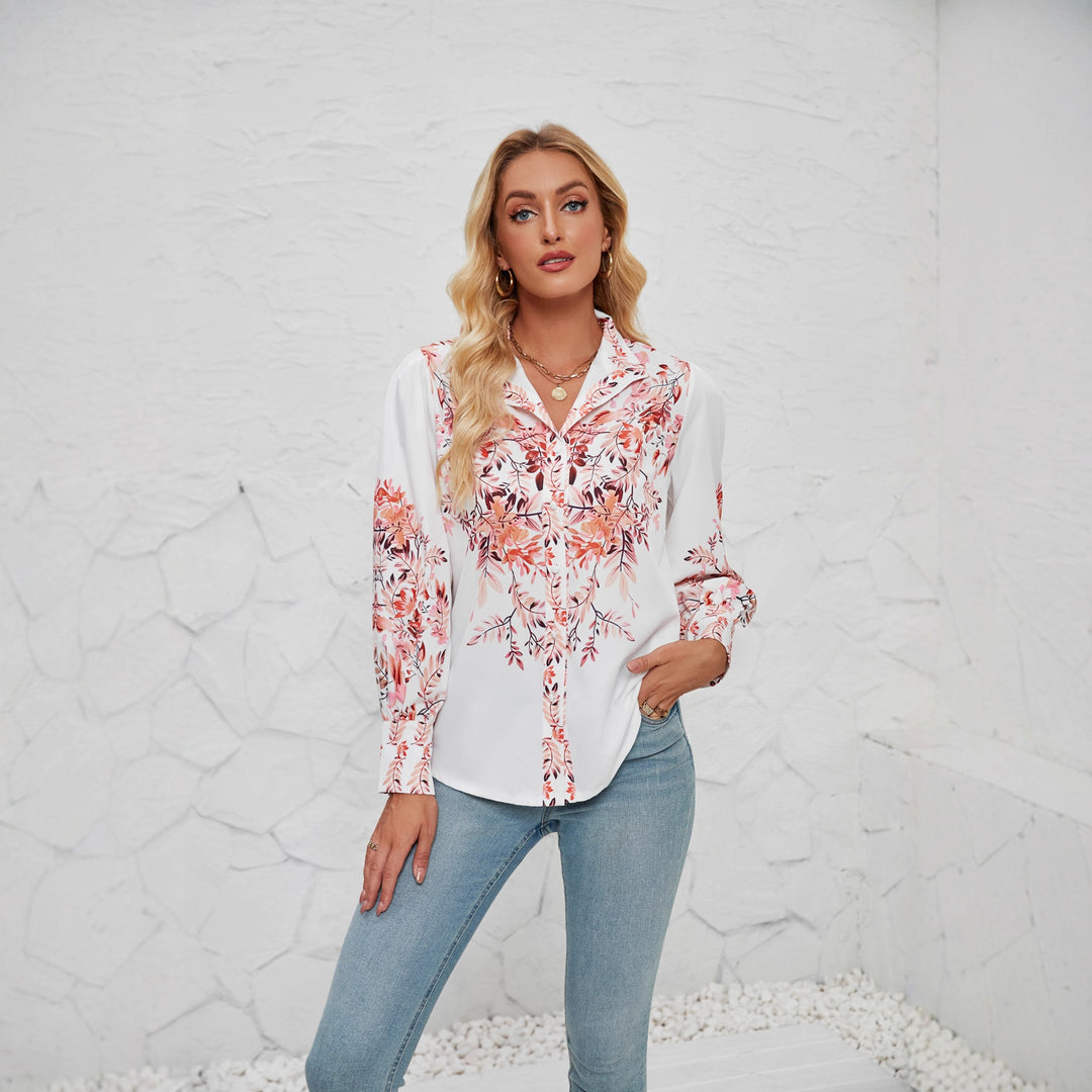 Damen Elegante Bluse mit floralem Design und voluminösen Ärmeln Drune