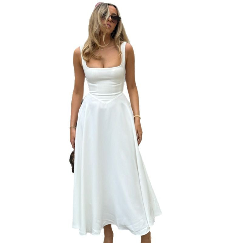 Damen Abendkleid mit quadratischem Ausschnitt und fließendem Rock Drune